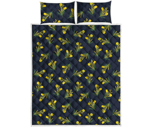 Spring Daffodil Flower Pattern Print Quilt Bed Set