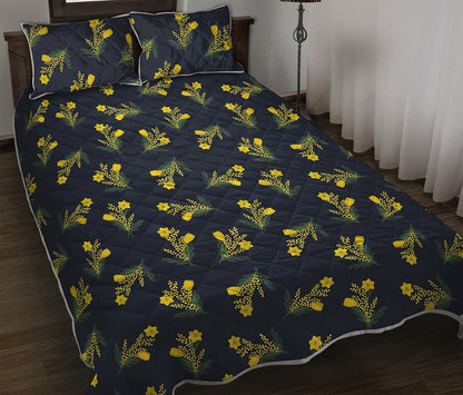 Spring Daffodil Flower Pattern Print Quilt Bed Set