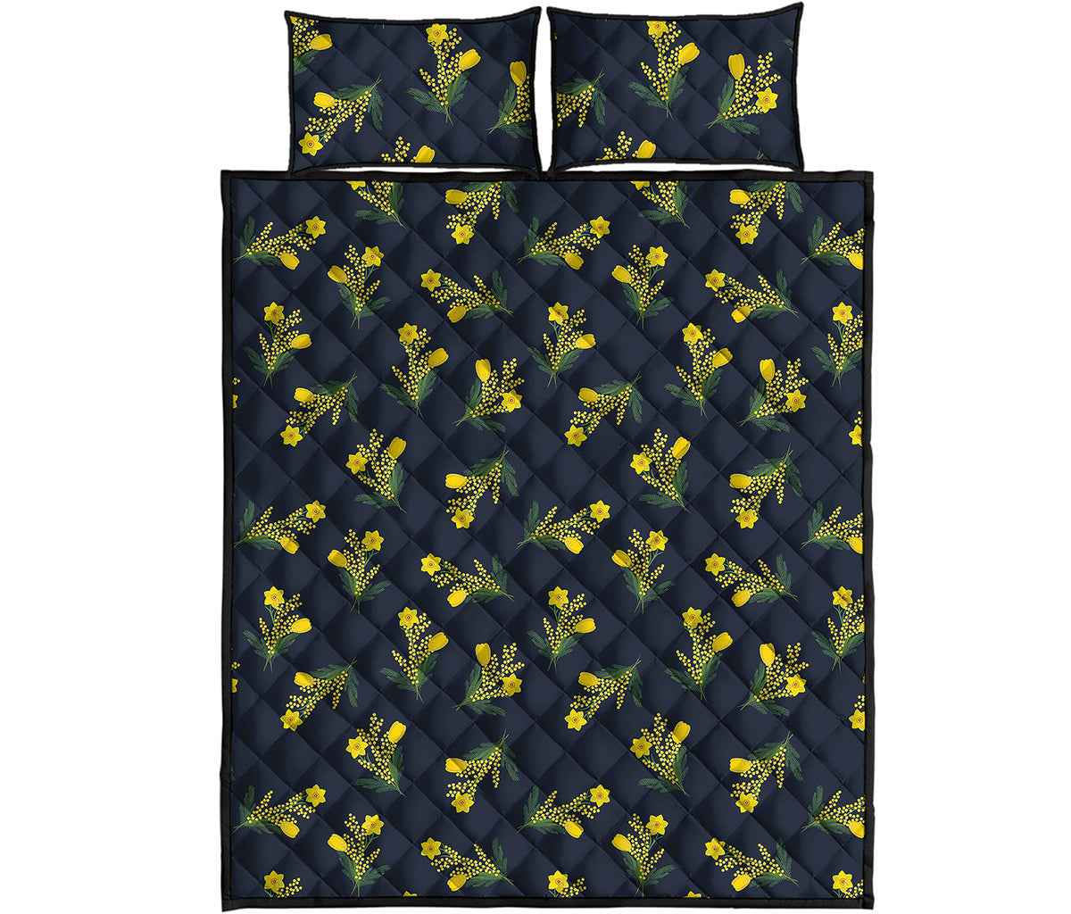 Spring Daffodil Flower Pattern Print Quilt Bed Set