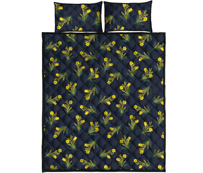 Spring Daffodil Flower Pattern Print Quilt Bed Set