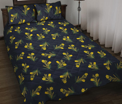 Spring Daffodil Flower Pattern Print Quilt Bed Set