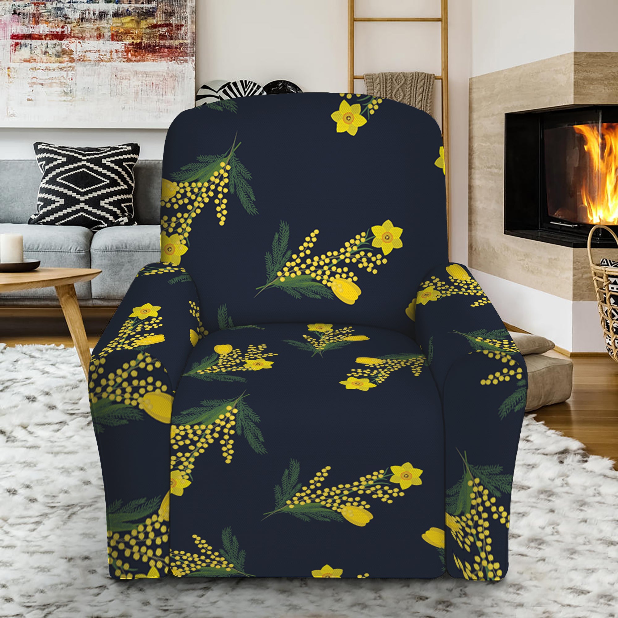 Spring Daffodil Flower Pattern Print Recliner Slipcover