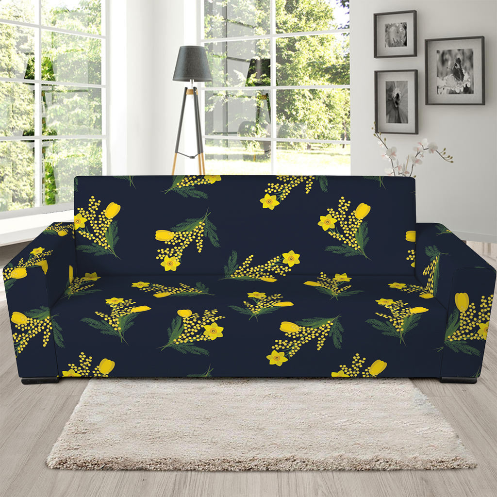 Spring Daffodil Flower Pattern Print Sofa Slipcover