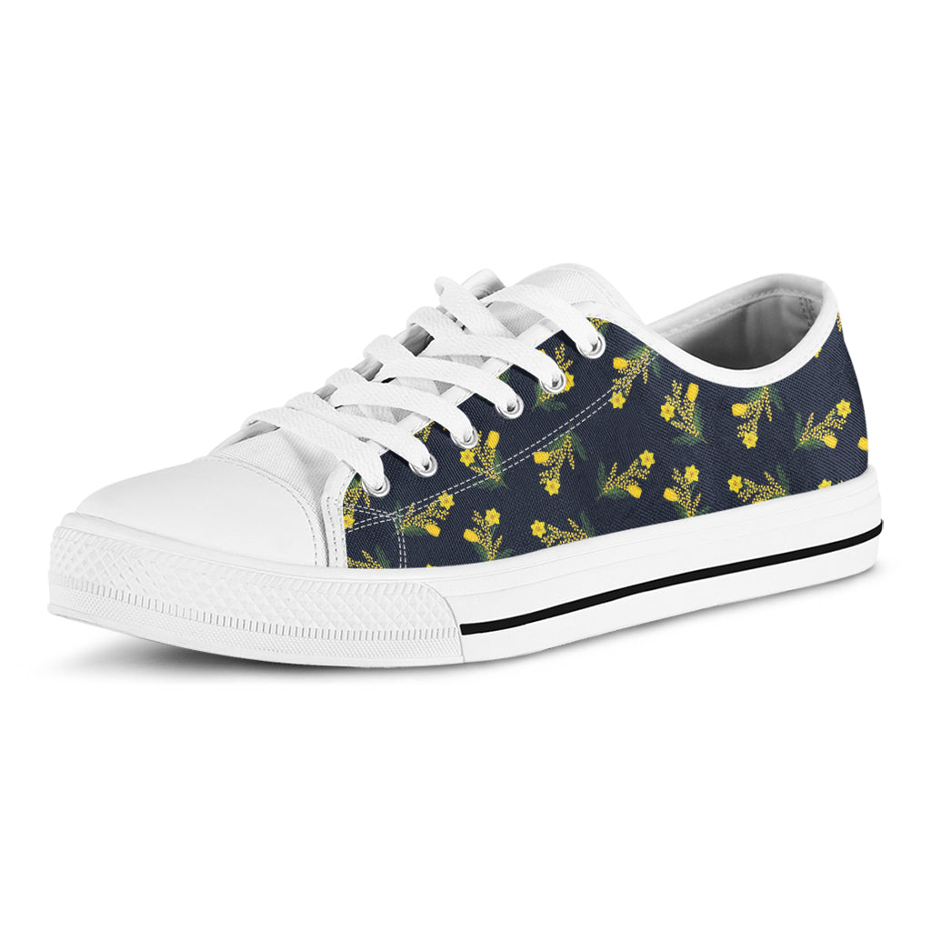 Spring Daffodil Flower Pattern Print White Low Top Shoes