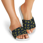 Spring Daffodil Flower Pattern Print White Slide Sandals