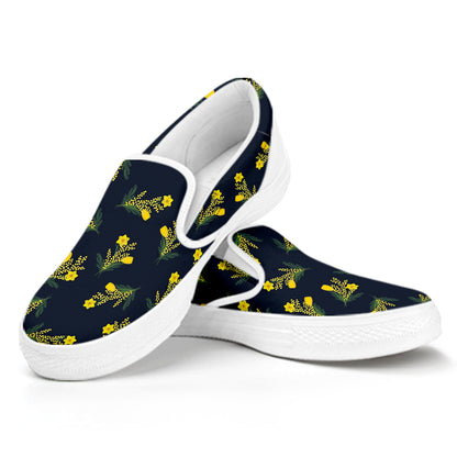 Spring Daffodil Flower Pattern Print White Slip On Shoes