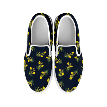 Spring Daffodil Flower Pattern Print White Slip On Shoes