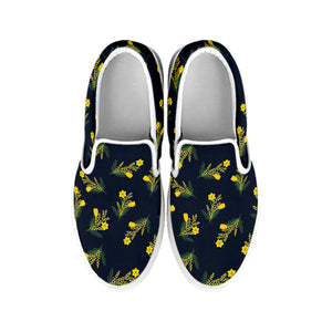 Spring Daffodil Flower Pattern Print White Slip On Shoes