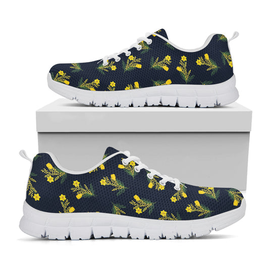 Spring Daffodil Flower Pattern Print White Sneakers