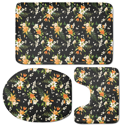 Spring Lily Flowers Pattern Print 3 Piece Bath Mat Set