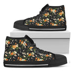 Spring Lily Flowers Pattern Print Black High Top Shoes