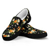 Spring Lily Flowers Pattern Print Black Slip On Shoes