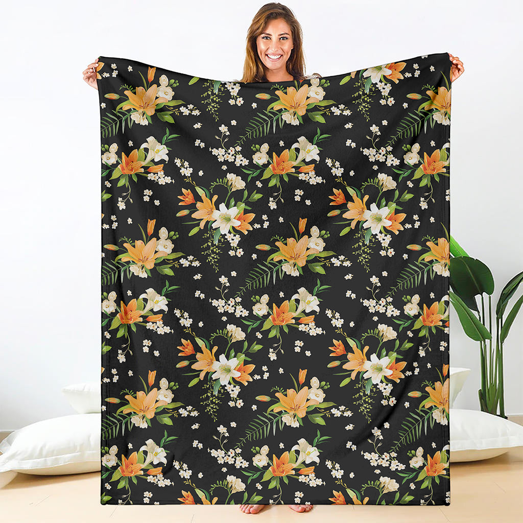 Spring Lily Flowers Pattern Print Blanket