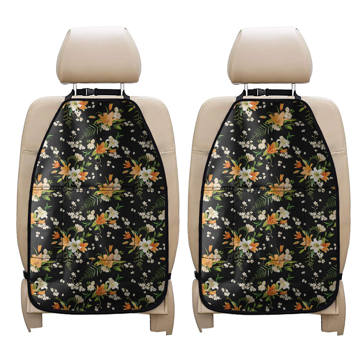 Spring Lily Flowers Pattern Print Car Seat Organizers