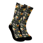 Spring Lily Flowers Pattern Print Crew Socks