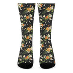 Spring Lily Flowers Pattern Print Crew Socks