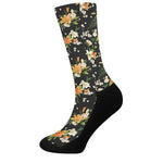 Spring Lily Flowers Pattern Print Crew Socks
