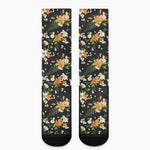 Spring Lily Flowers Pattern Print Crew Socks