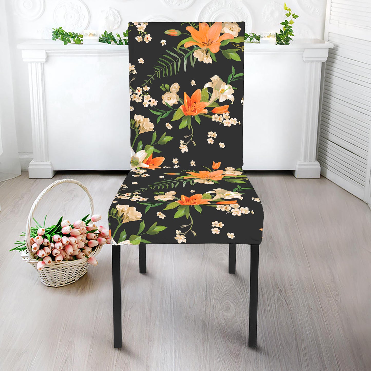Spring Lily Flowers Pattern Print Dining Chair Slipcover