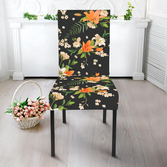 Spring Lily Flowers Pattern Print Dining Chair Slipcover
