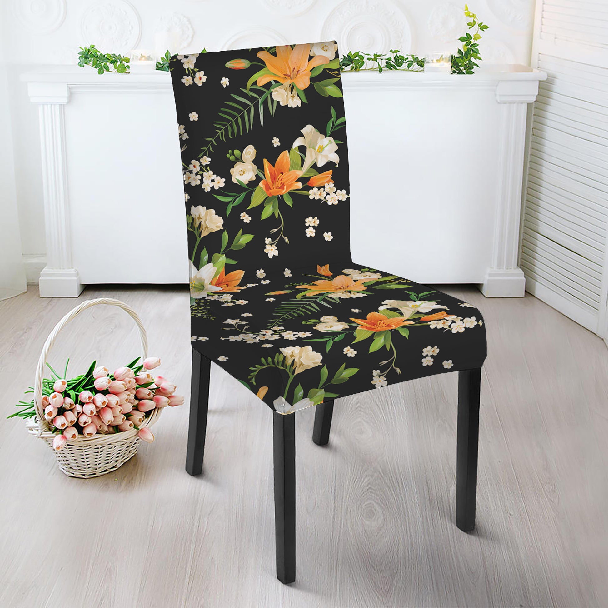 Spring Lily Flowers Pattern Print Dining Chair Slipcover