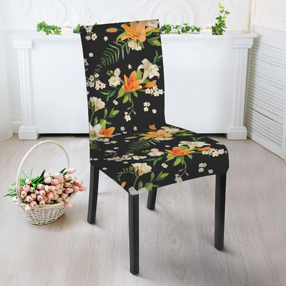 Spring Lily Flowers Pattern Print Dining Chair Slipcover