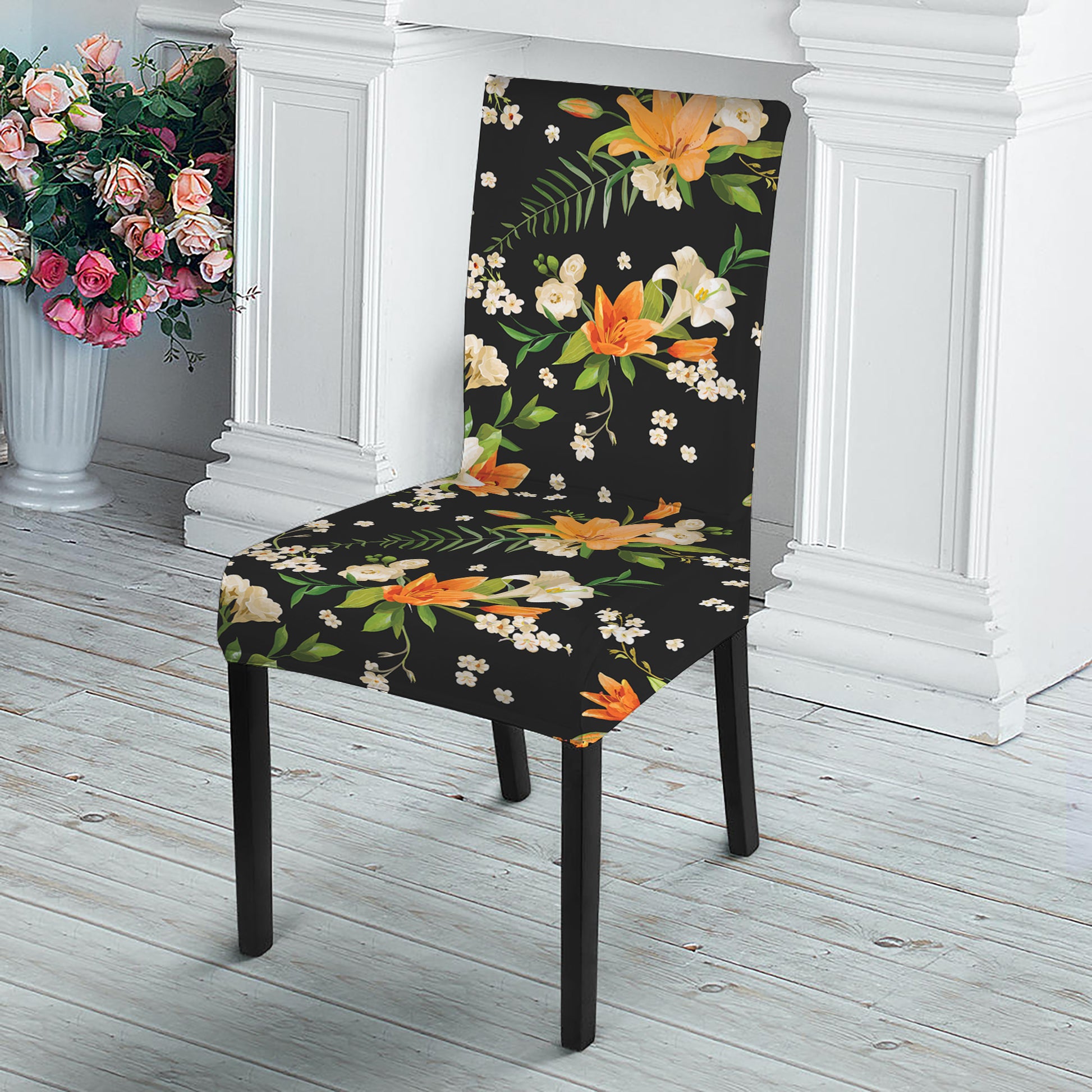 Spring Lily Flowers Pattern Print Dining Chair Slipcover
