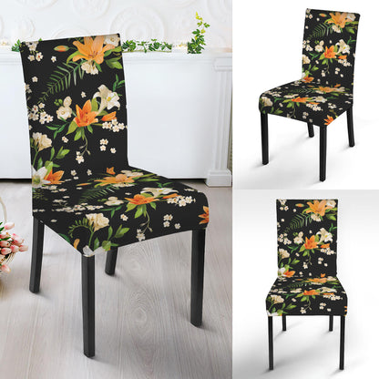 Spring Lily Flowers Pattern Print Dining Chair Slipcover