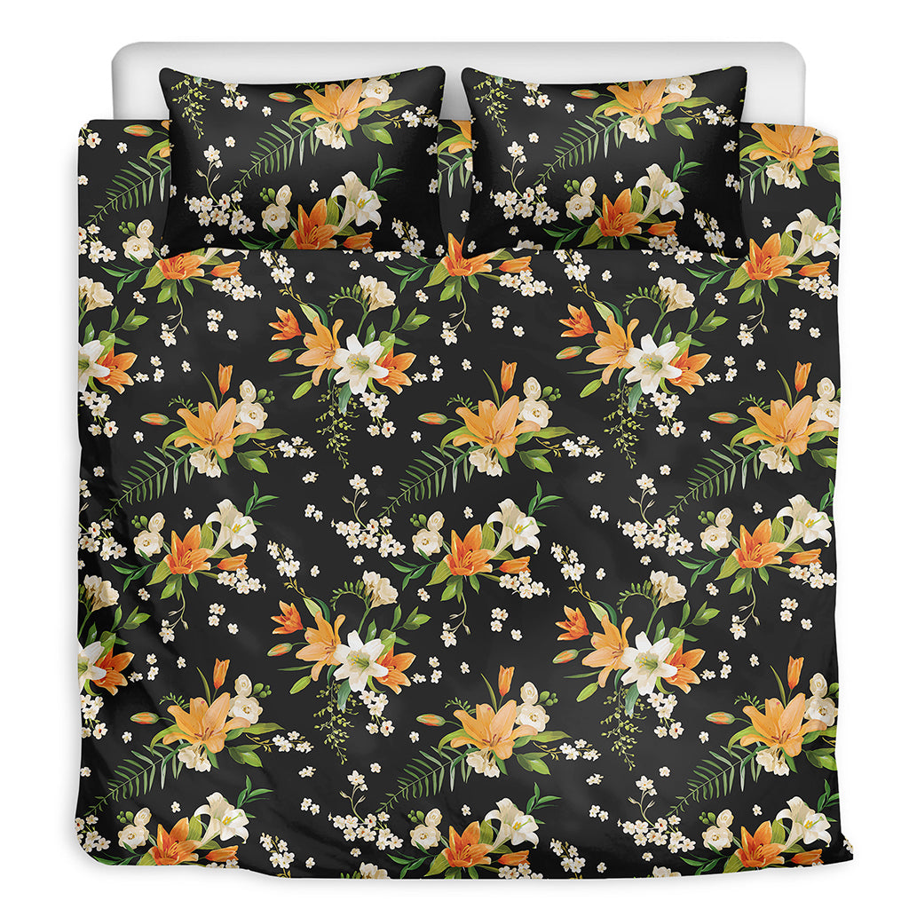 Spring Lily Flowers Pattern Print Duvet Cover Bedding Set