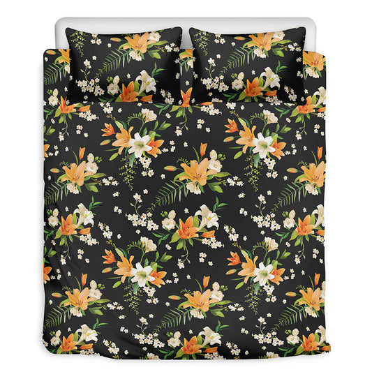 Spring Lily Flowers Pattern Print Duvet Cover Bedding Set
