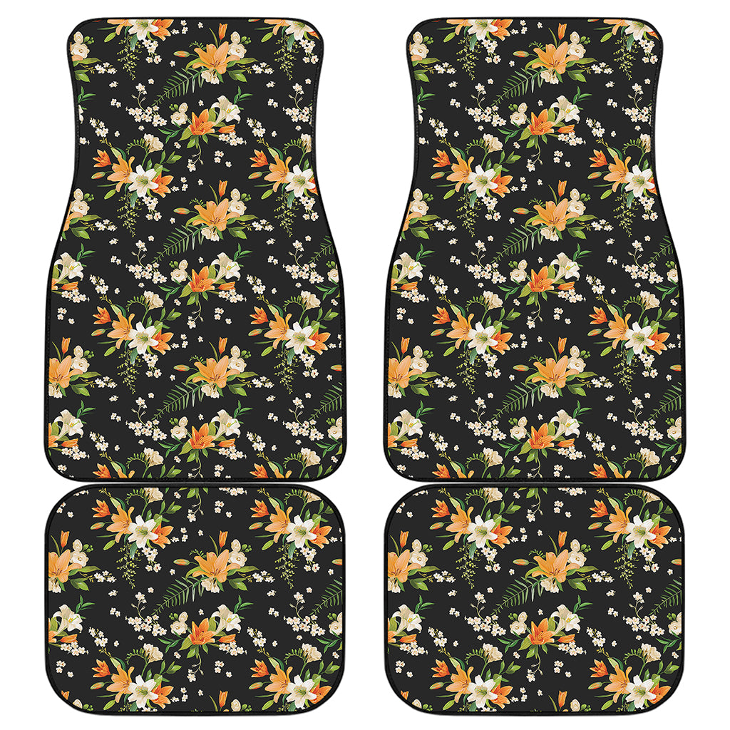 Spring Lily Flowers Pattern Print Front and Back Car Floor Mats