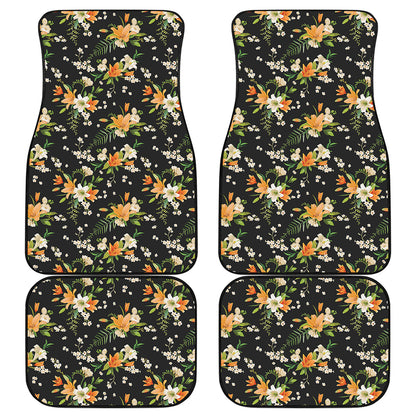 Spring Lily Flowers Pattern Print Front and Back Car Floor Mats