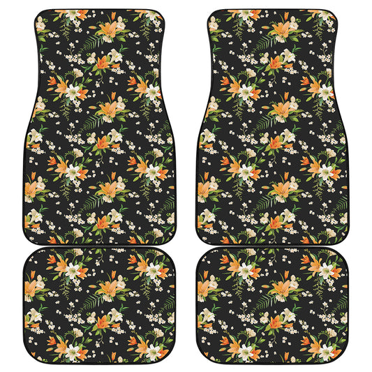 Spring Lily Flowers Pattern Print Front and Back Car Floor Mats