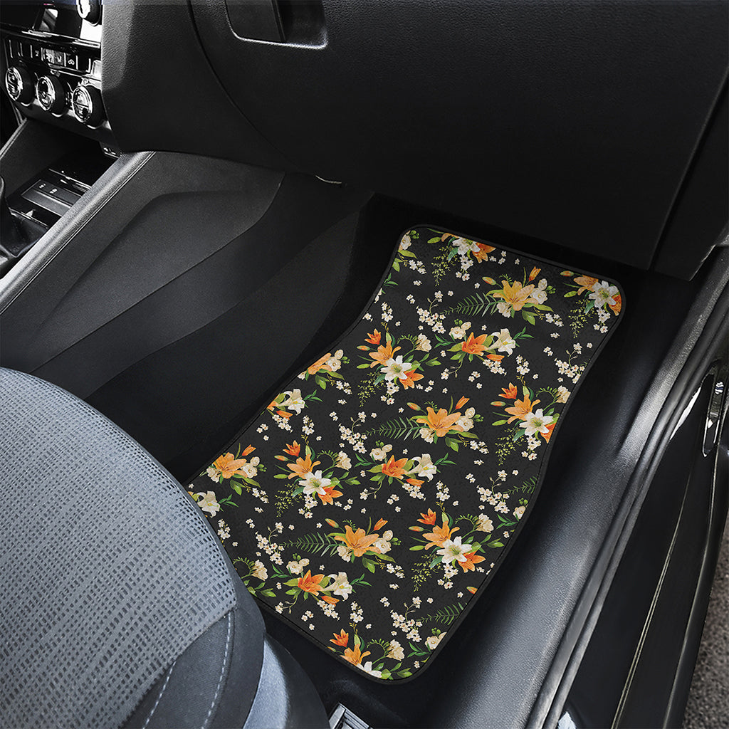 Spring Lily Flowers Pattern Print Front and Back Car Floor Mats