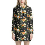Spring Lily Flowers Pattern Print Hoodie Dress