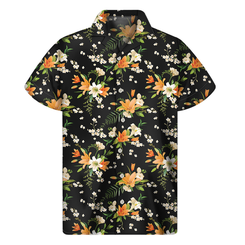 Spring Lily Flowers Pattern Print Men's Short Sleeve Shirt
