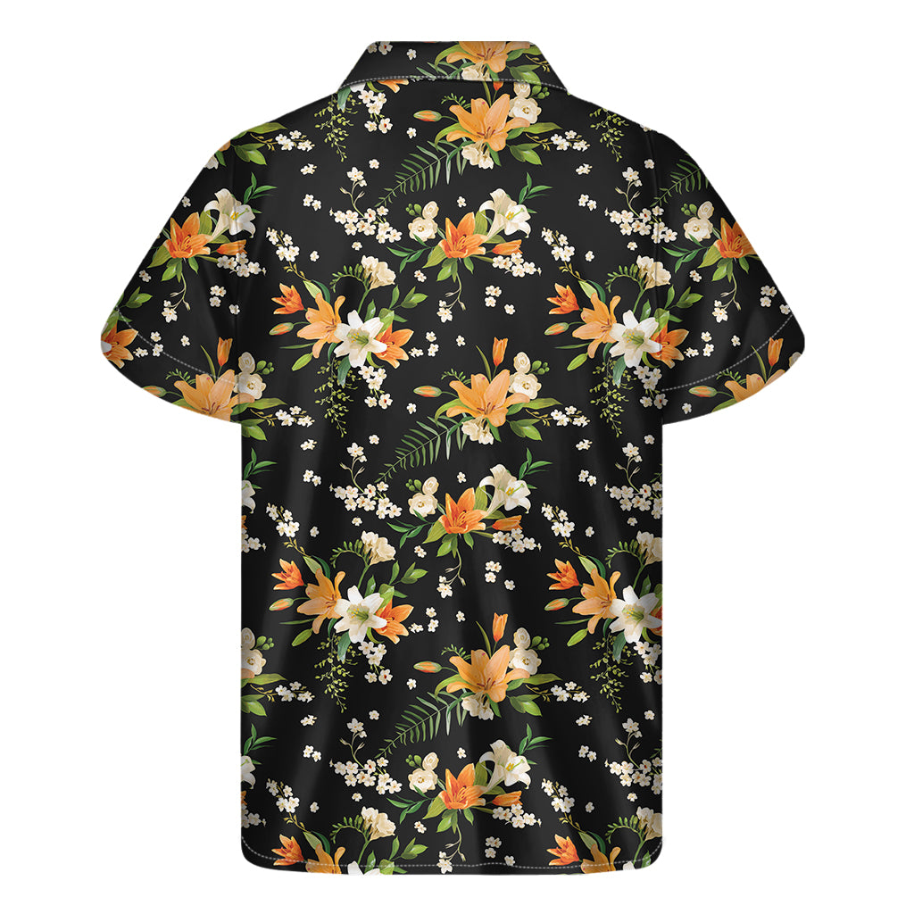 Spring Lily Flowers Pattern Print Men's Short Sleeve Shirt