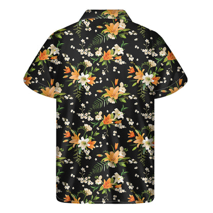 Spring Lily Flowers Pattern Print Men's Short Sleeve Shirt