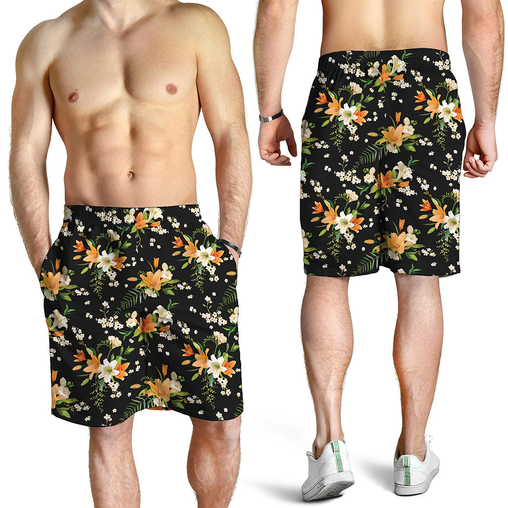 Spring Lily Flowers Pattern Print Men's Shorts