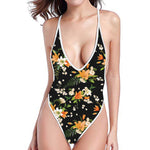Spring Lily Flowers Pattern Print One Piece High Cut Swimsuit