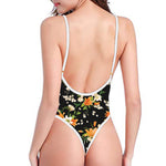 Spring Lily Flowers Pattern Print One Piece High Cut Swimsuit