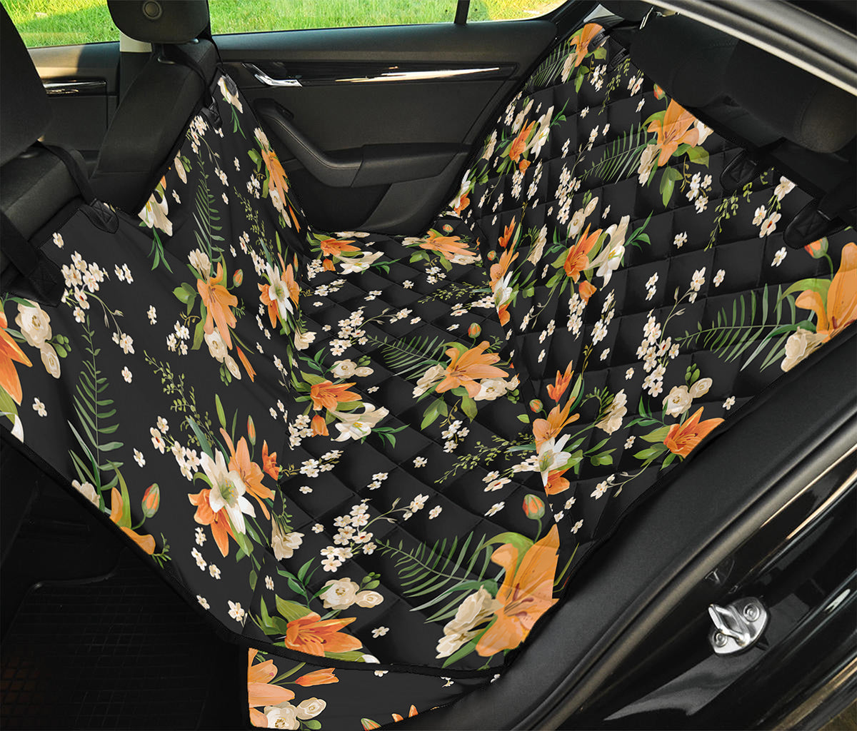 Spring Lily Flowers Pattern Print Pet Car Back Seat Cover