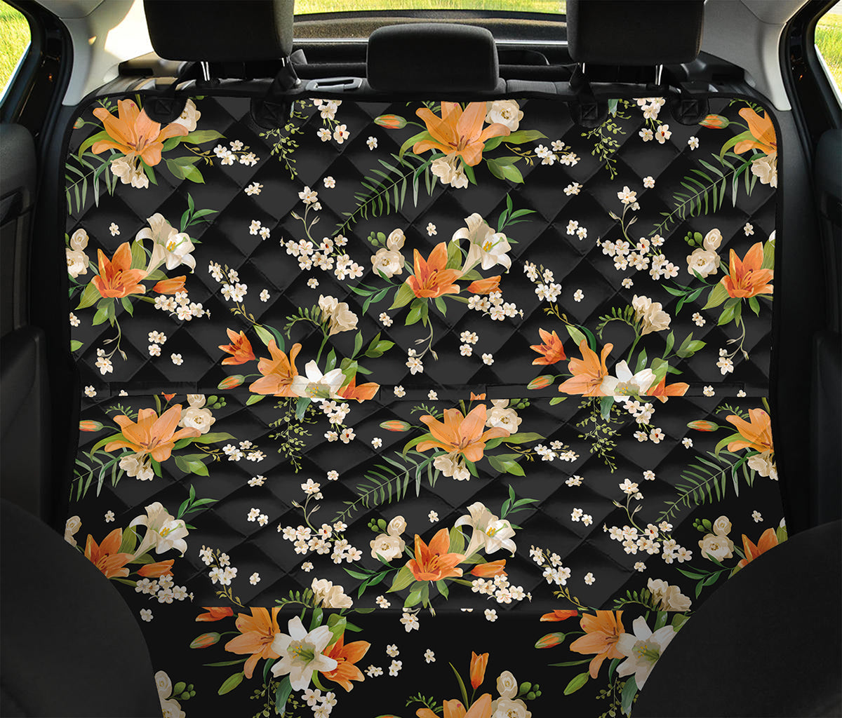 Spring Lily Flowers Pattern Print Pet Car Back Seat Cover