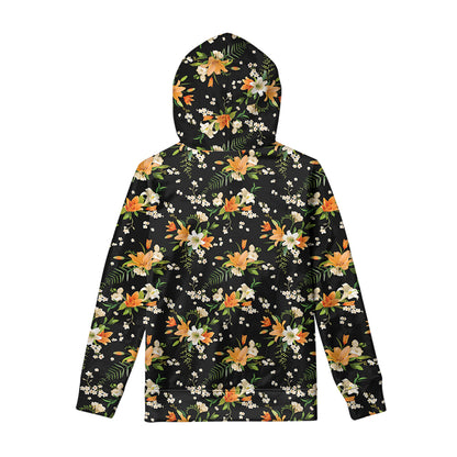 Spring Lily Flowers Pattern Print Pullover Hoodie