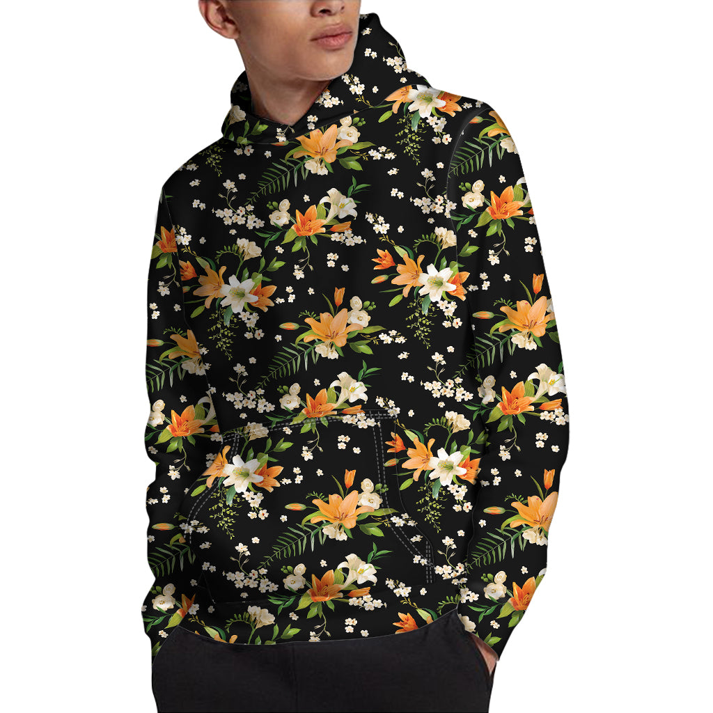 Spring Lily Flowers Pattern Print Pullover Hoodie
