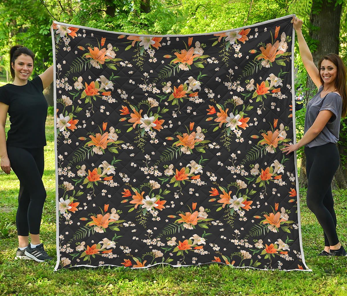 Spring Lily Flowers Pattern Print Quilt