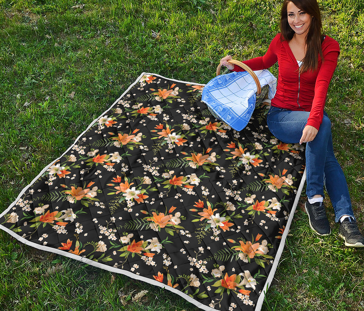 Spring Lily Flowers Pattern Print Quilt