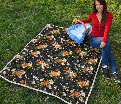 Spring Lily Flowers Pattern Print Quilt