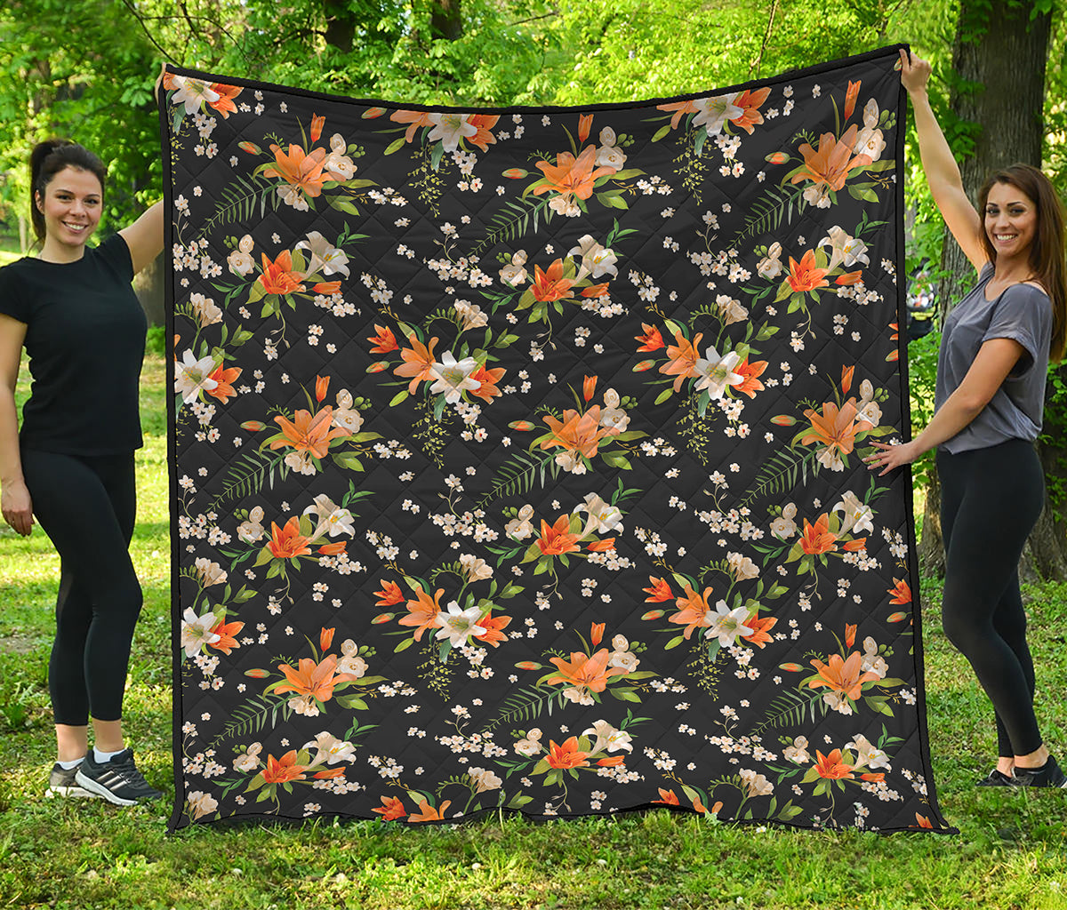 Spring Lily Flowers Pattern Print Quilt
