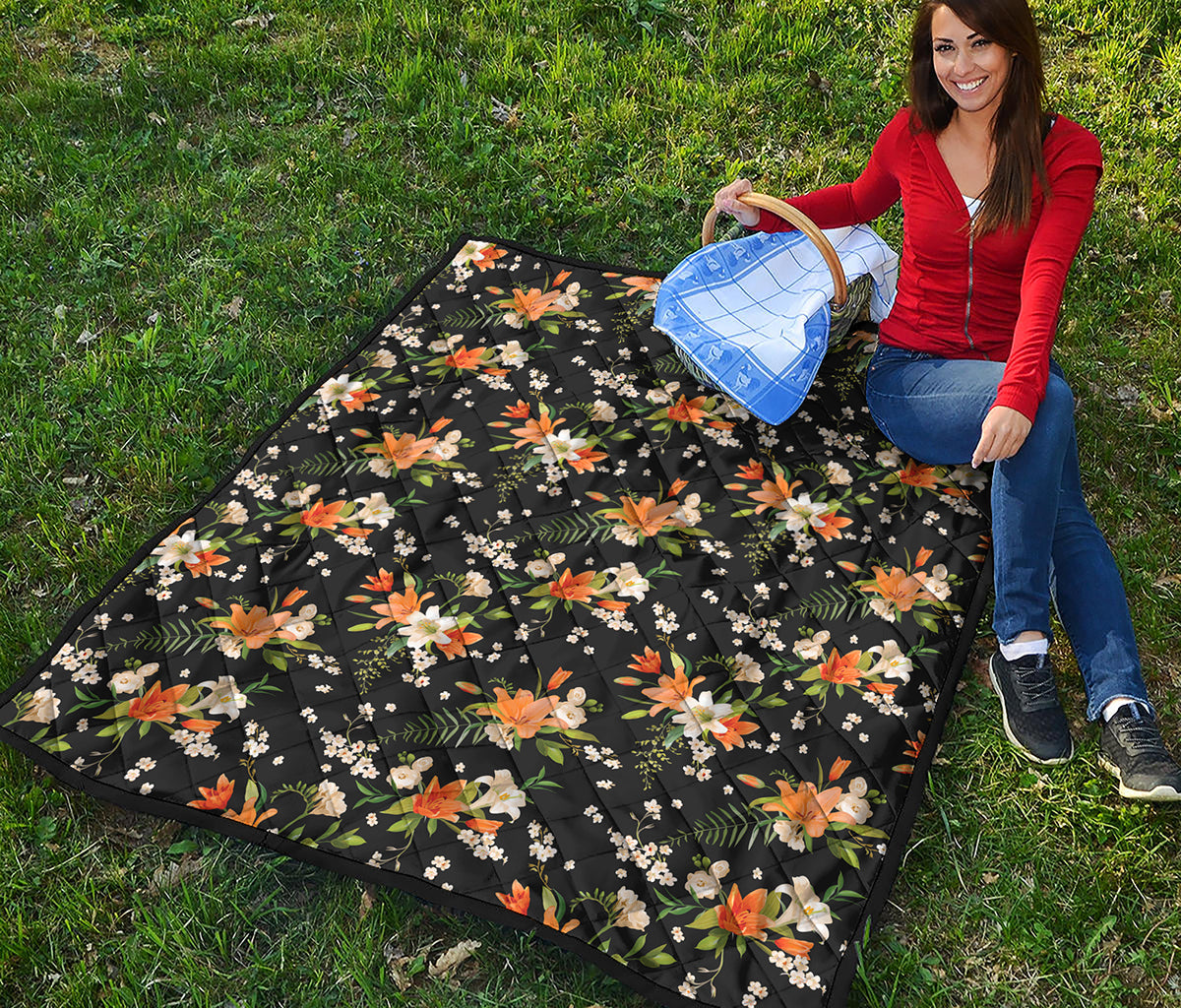 Spring Lily Flowers Pattern Print Quilt
